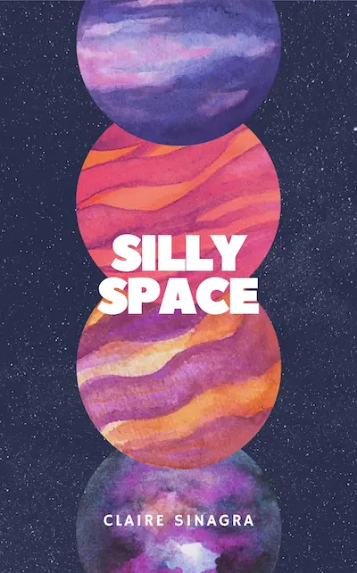 The cover of the Silly Space book shows overlapping planets in shades of pink and purple against outer space