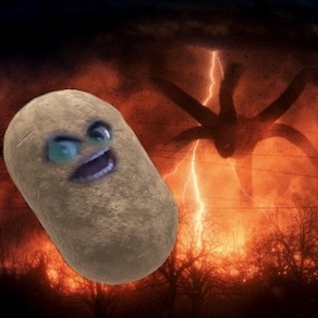 screenshot from zoom of professor barnett in the upside down from stranger things while using the snapchat potato filter