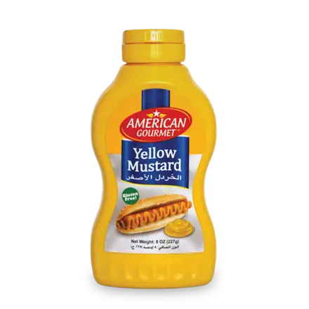 bottle of American Gourmet yellow mustard - gluten free